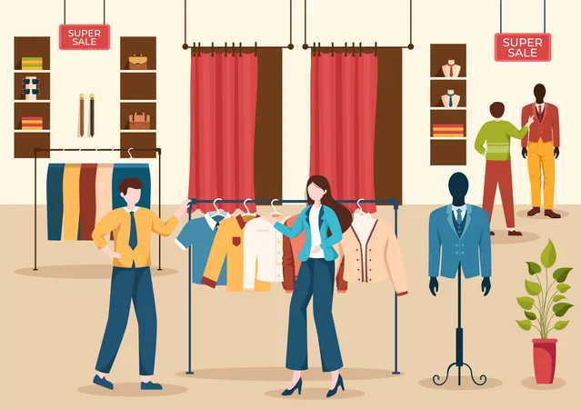 People In Clothes Shop Illustration