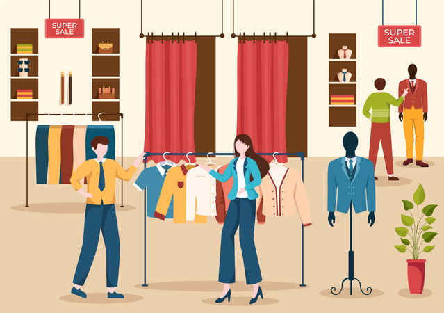People In Clothes Shop  イラスト