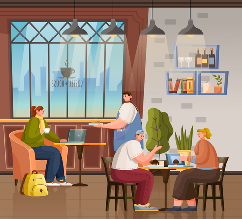 People in Coffeehouse  Illustration