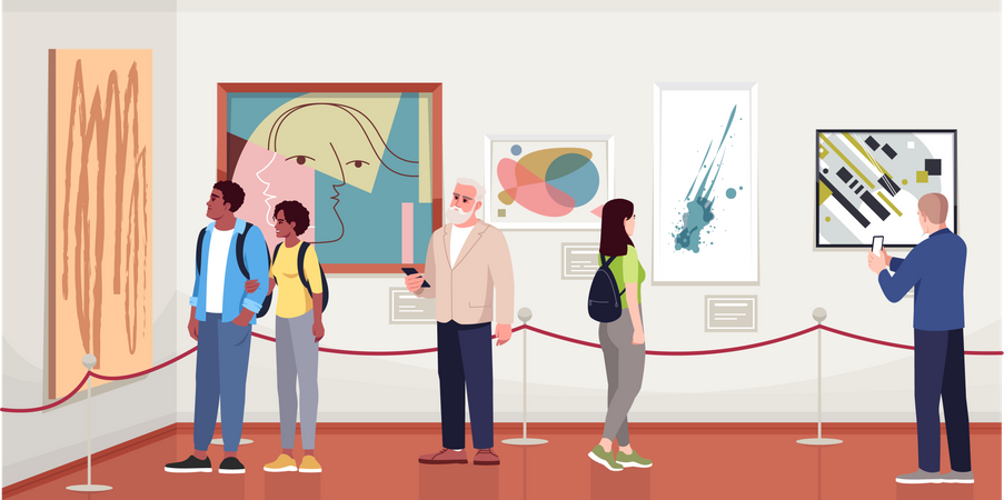 People In Contemporary Art Gallery Illustration