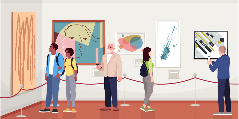 People In Contemporary Art Gallery  Illustration