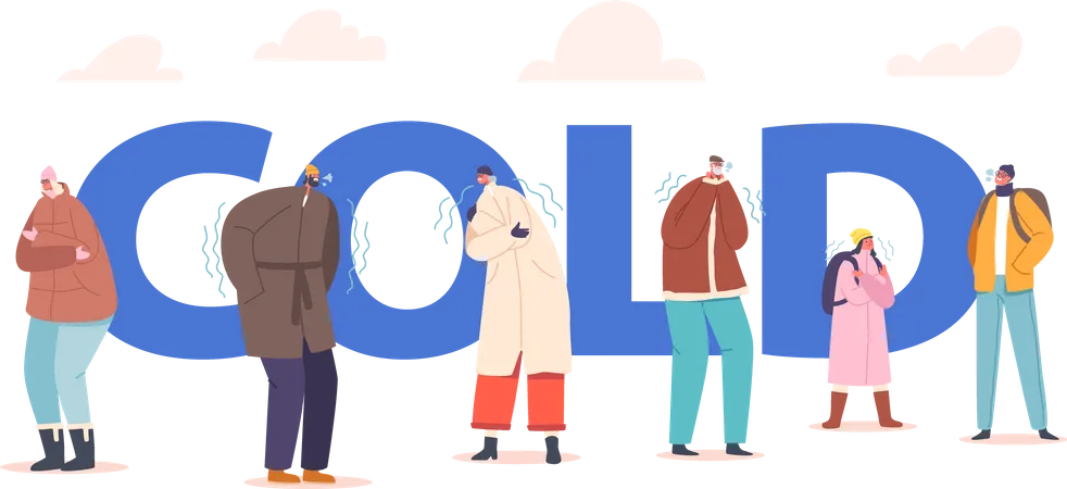 People in freezing temperature Illustration