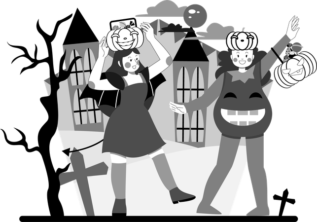 People in Halloween costume and celebrate Halloween day  Illustration