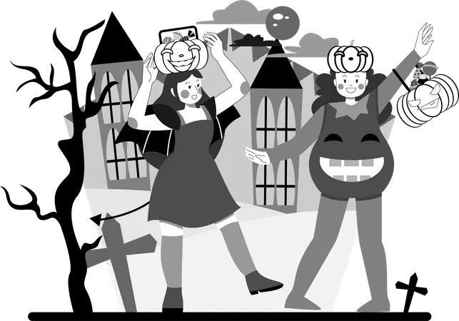 People in Halloween costume and celebrate Halloween day  Illustration