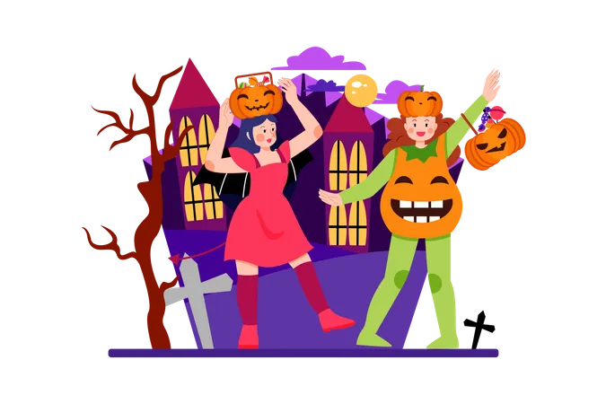 People in Halloween costume and celebrate Halloween day  Illustration