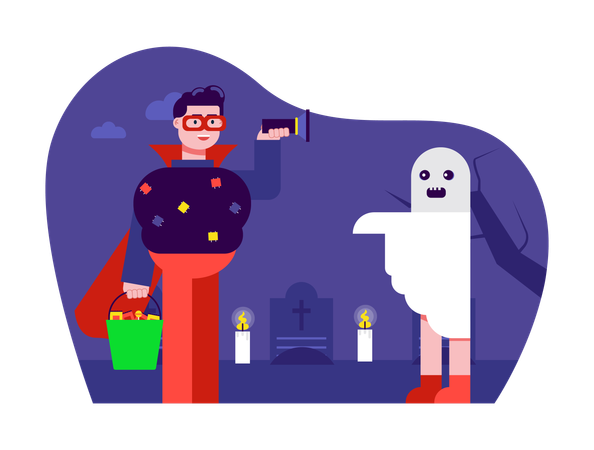 People in Halloween Costume  Illustration