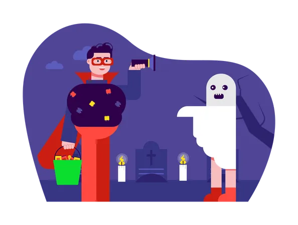 People in Halloween Costume  Illustration