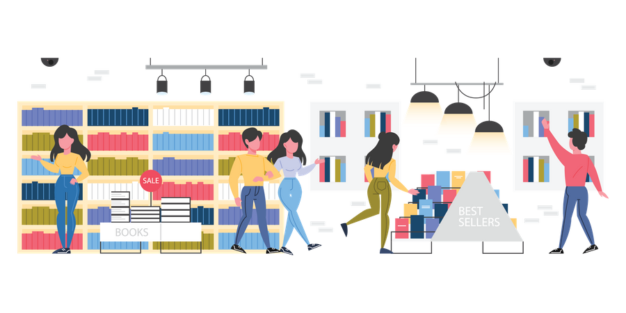 People in library Illustration
