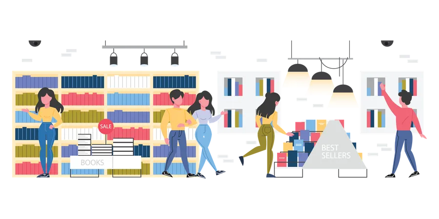 People in library Illustration
