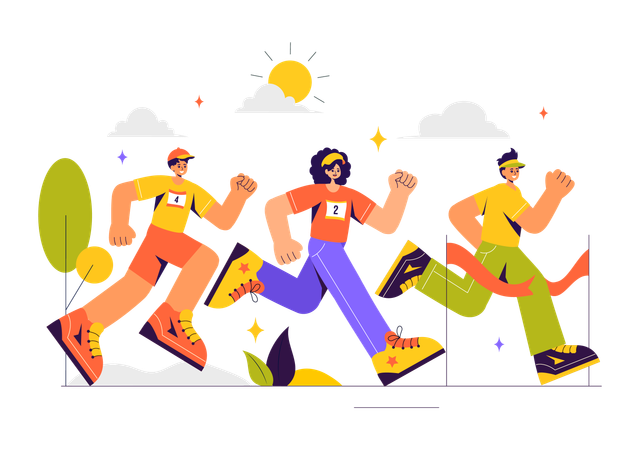 People in Marathon Running  Illustration