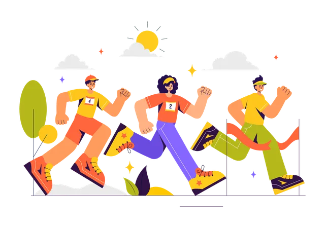 People in Marathon Running  Illustration