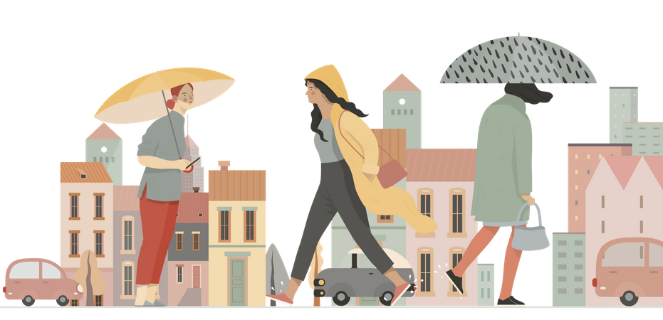 People In Monsoon Illustration