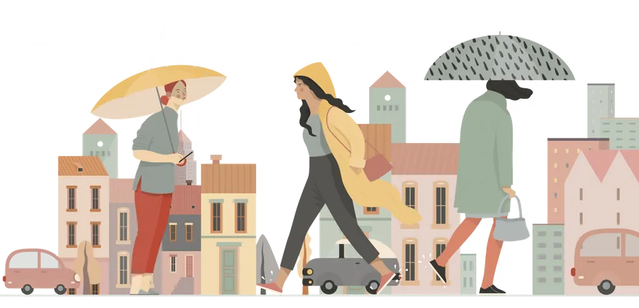 People In Monsoon Illustration
