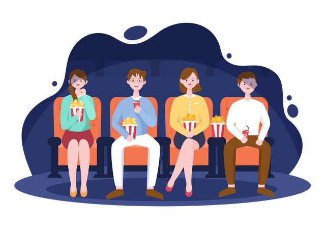 People in Movie Theater Illustration