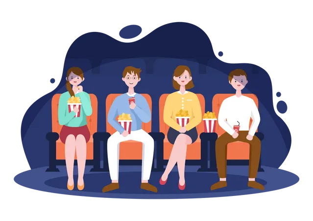 People in Movie Theater  Illustration