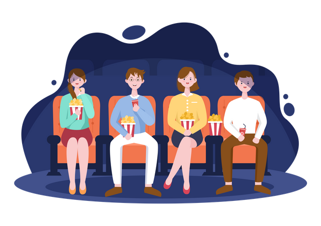 People in Movie Theater  Illustration