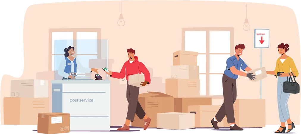 People In Post Office Illustration