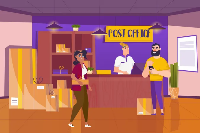 People in post office  Illustration