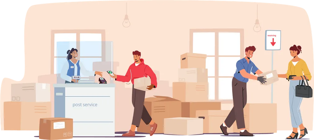 People In Post Office  Illustration