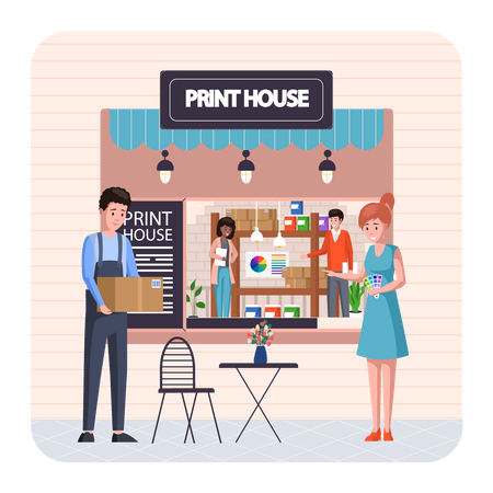 People in print house  Illustration
