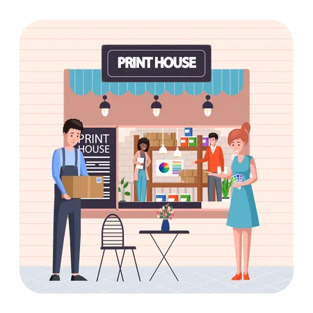 People in print house  Illustration
