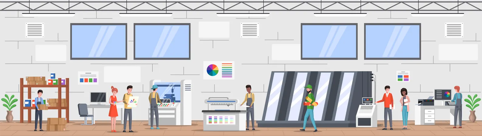 People in printing house  Illustration
