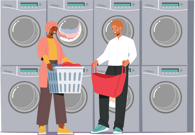 People in Public Launderette  Illustration