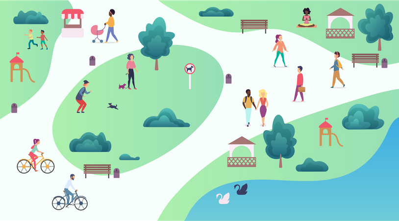 People In Public Park  Illustration