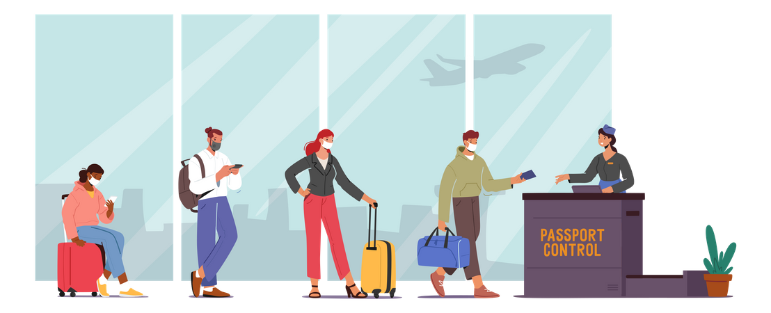 People in queue at airport  Illustration