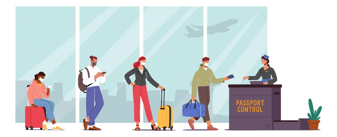 People in queue at airport  Illustration