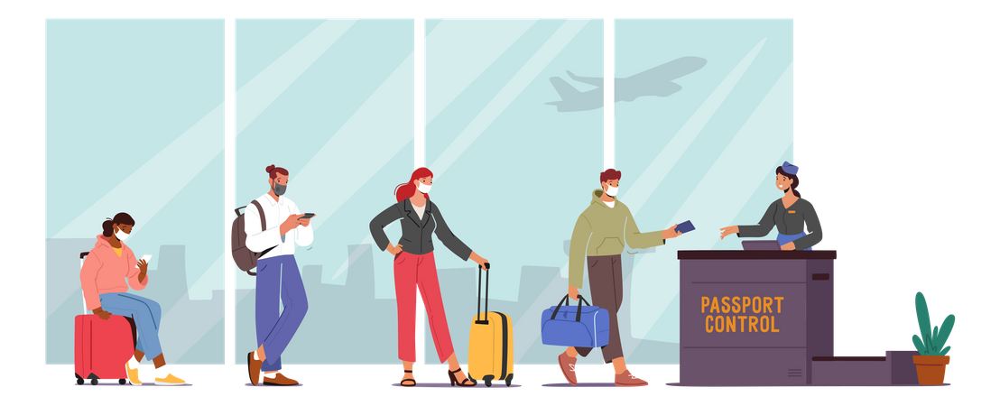 People in queue at airport Illustration