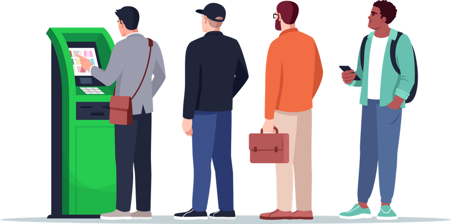 People in queue at atm booth Illustration