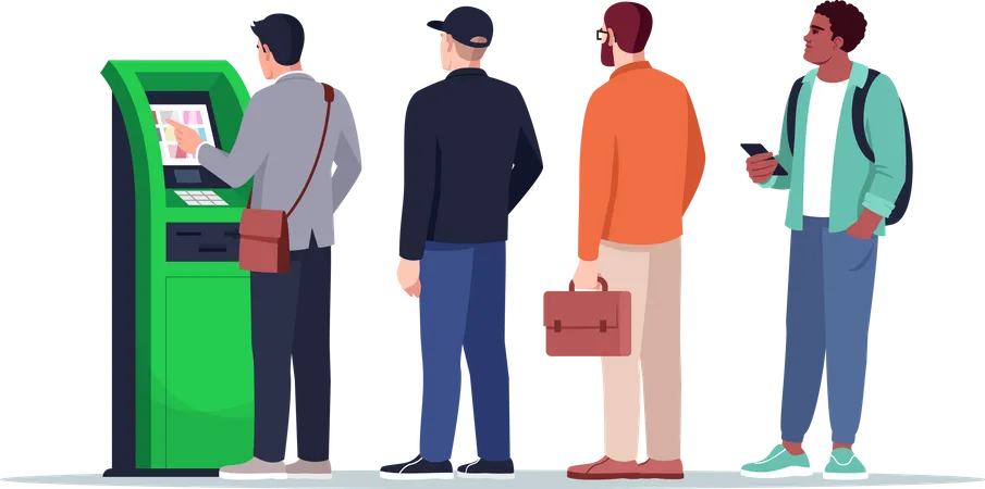 People in queue at atm booth  Illustration