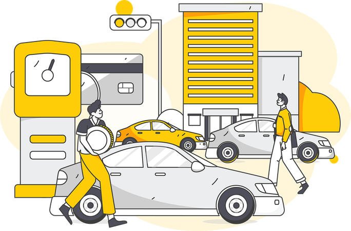 People in queue at gas station  Illustration