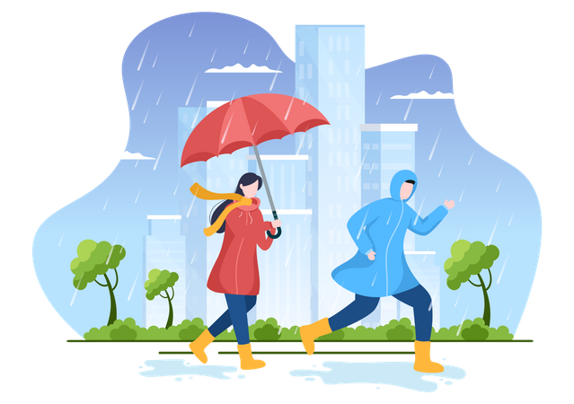 People in rain Illustration