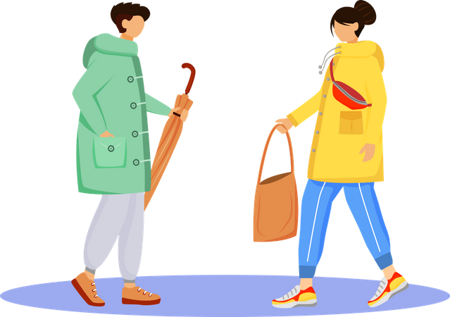 People in raincoats  Illustration