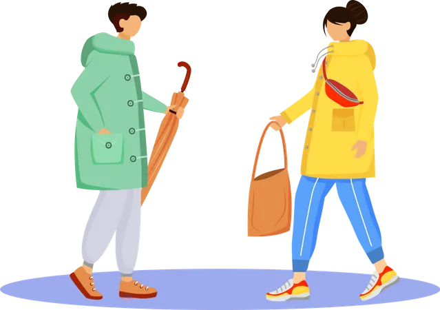 People in raincoats  Illustration