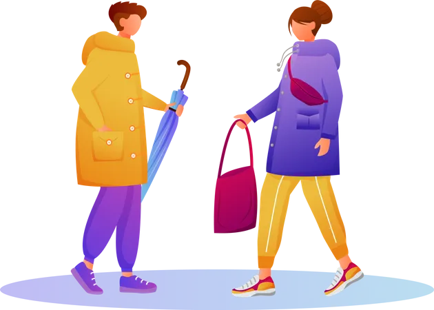 People in raincoats  Illustration