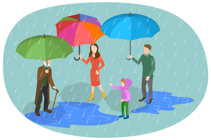 People In  Rainy Day  Illustration