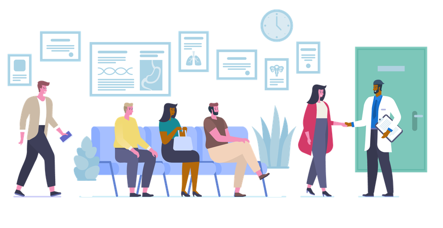 People in reception room  Illustration
