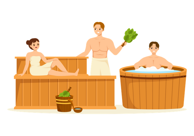 People in sauna  Illustration
