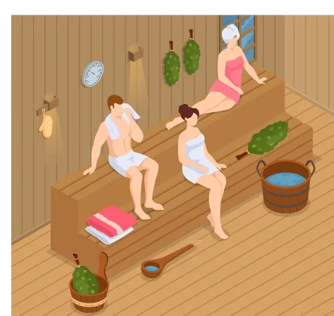 People in sauna  Illustration