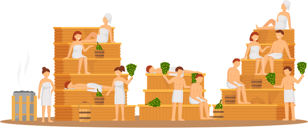 People in sauna  Illustration