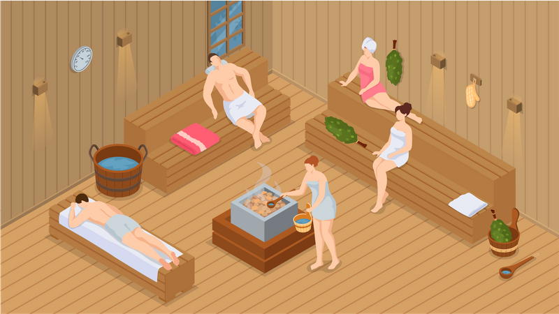 People in sauna room Illustration