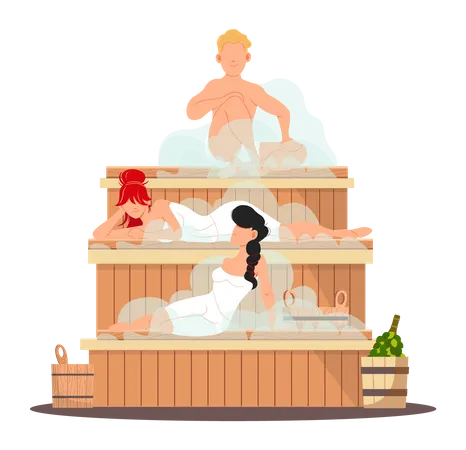 People in steam room  Illustration