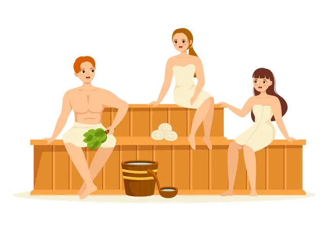 People in steam room  Illustration