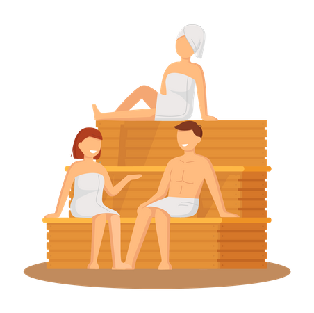 People in steam room  Illustration