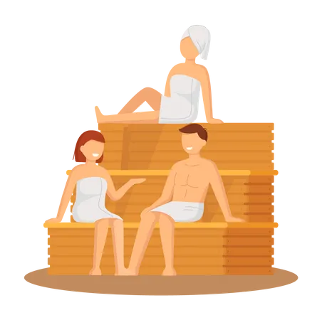 People in steam room  Illustration