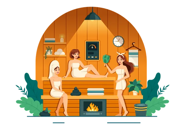 People in Steam Room  Illustration