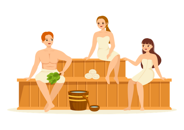 People in steam room  Illustration